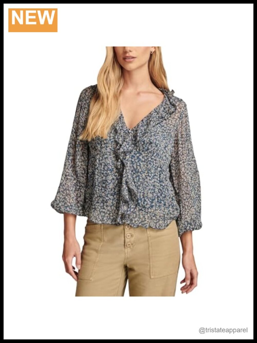Lucky Brand Womens Long Sleeve Ruffle Button Front Top Peasant Tunic 100%